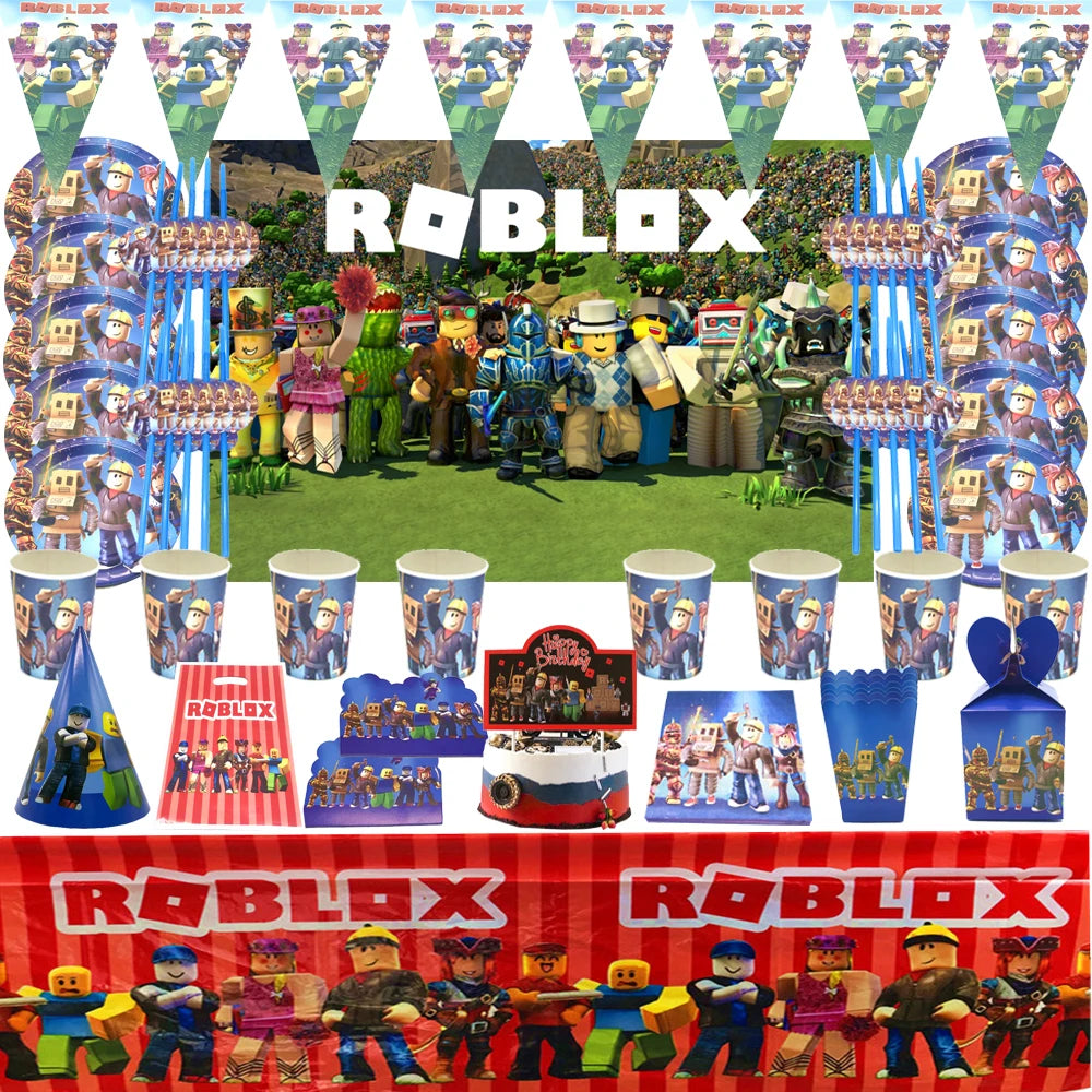 Roblox Themed Birthday Party Decorations – Favourite Roblox Characters - Disposable Tableware & Balloons for Kids