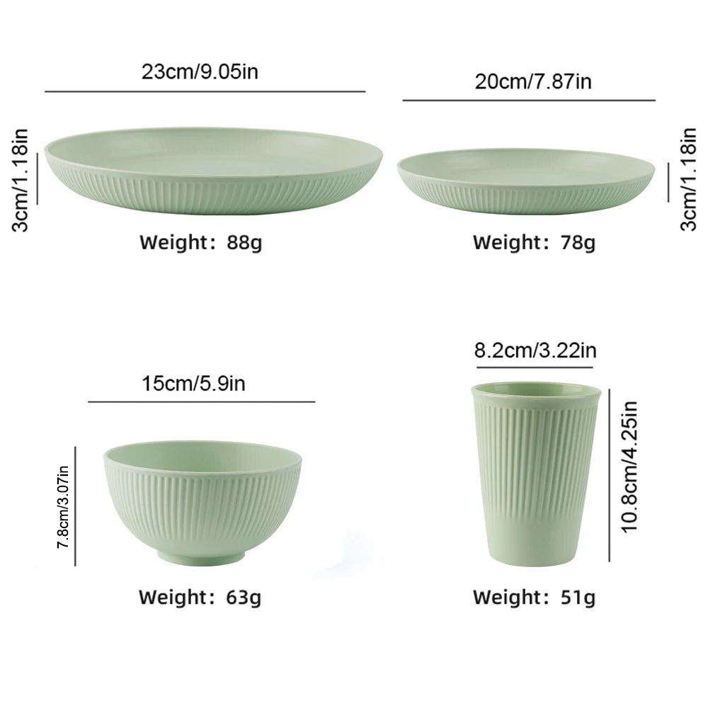 8Pcs Round Plastic Wheat Straw Plates Stackable Unbreakable