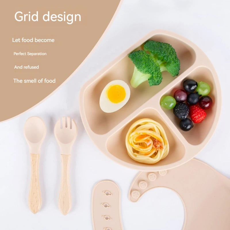 4PCS Children Tableware Silicone Dinner Plates