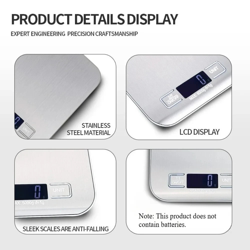 Digital Kitchen Scale with LED Display | Stainless Steel Food & Baking Scale 5kg