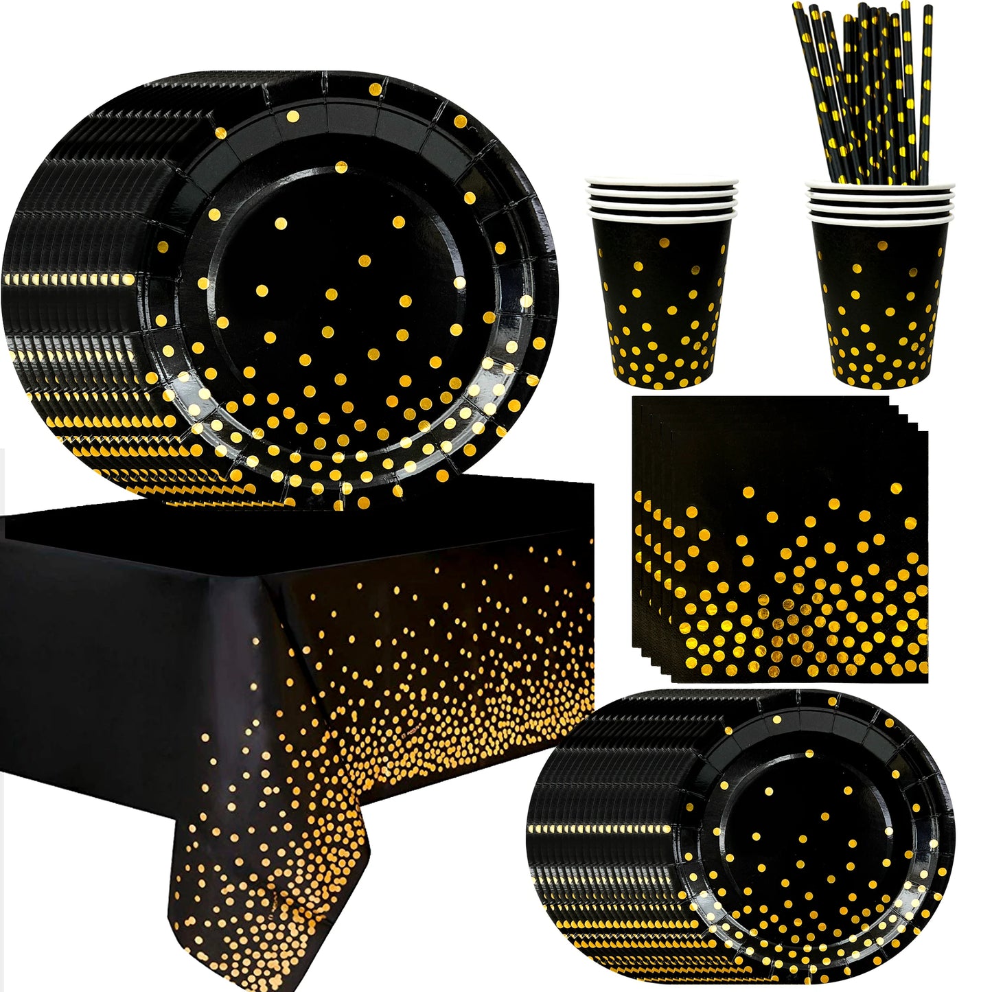Black & Gold Party Pack – 121pcs Elegant Paper Tableware Set for Special Occasions