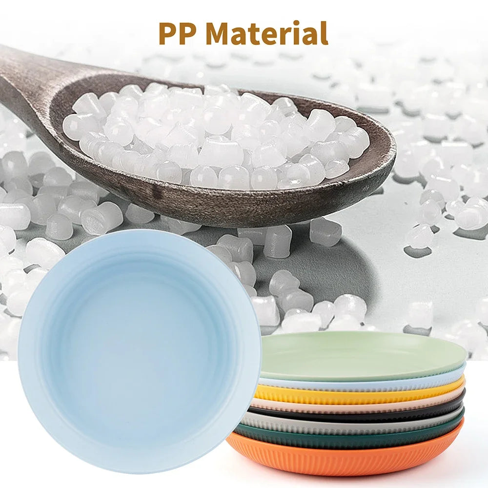 8Pcs Round Plastic Wheat Straw Plates Stackable Unbreakable