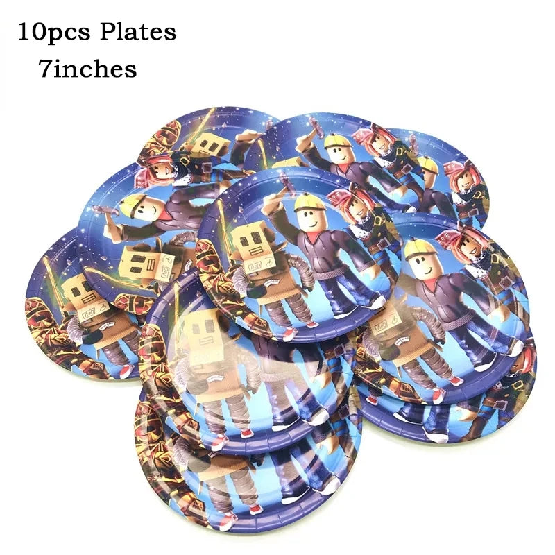 Roblox Themed Birthday Party Decorations – Favourite Roblox Characters - Disposable Tableware & Balloons for Kids