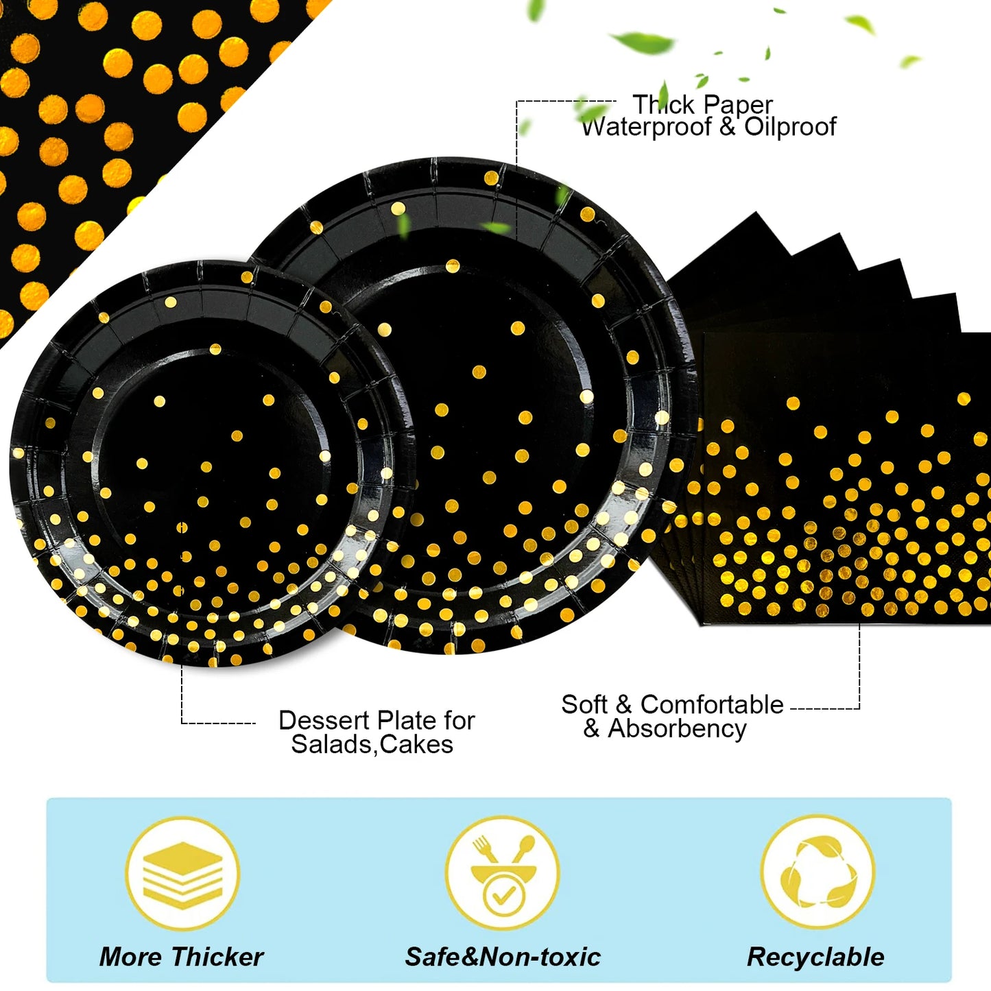 Black & Gold Party Pack – 121pcs Elegant Paper Tableware Set for Special Occasions