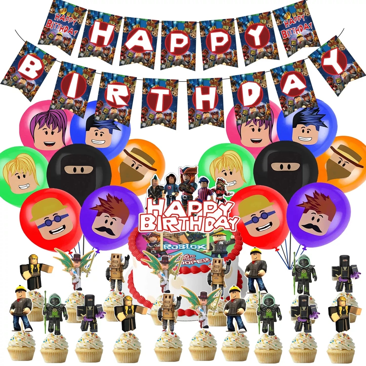 Roblox Themed Birthday Party Decorations – Favourite Roblox Characters - Disposable Tableware & Balloons for Kids