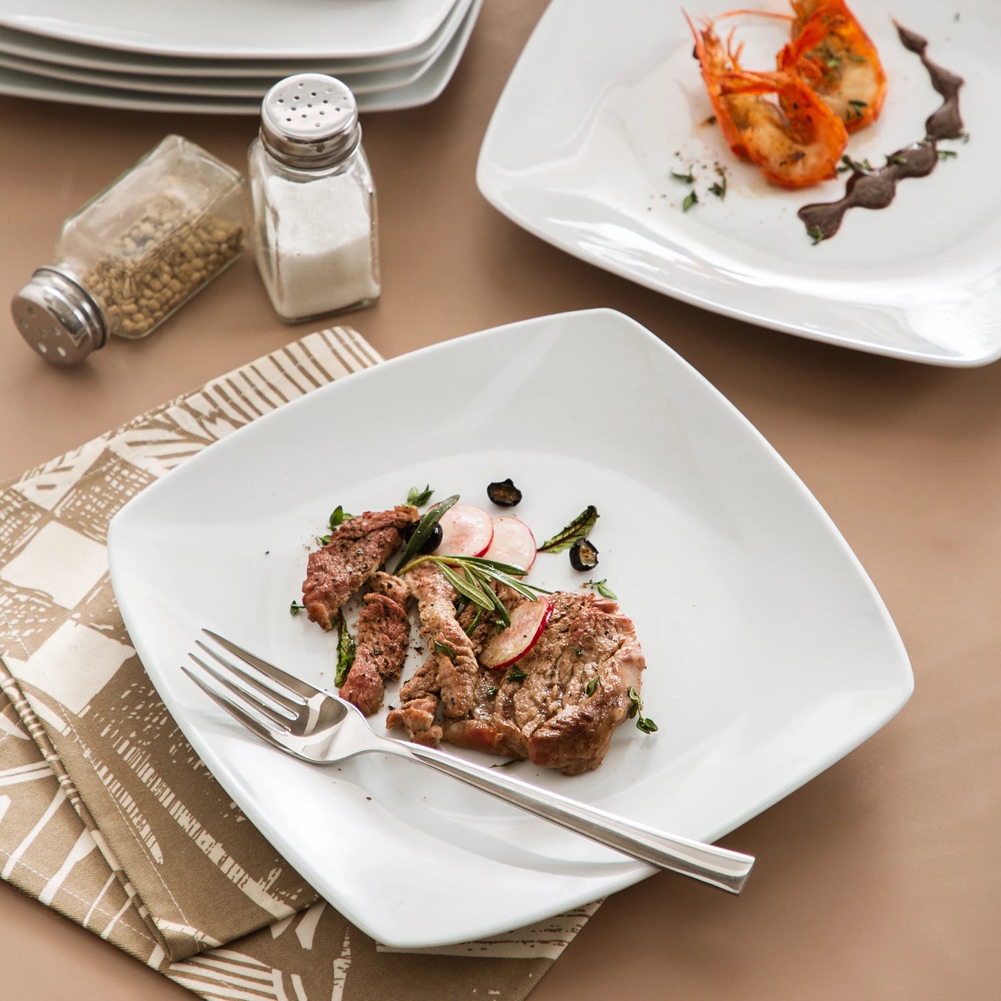 MALACASA 6 & 12 Piece White Square Porcelain Dinner Plate Set