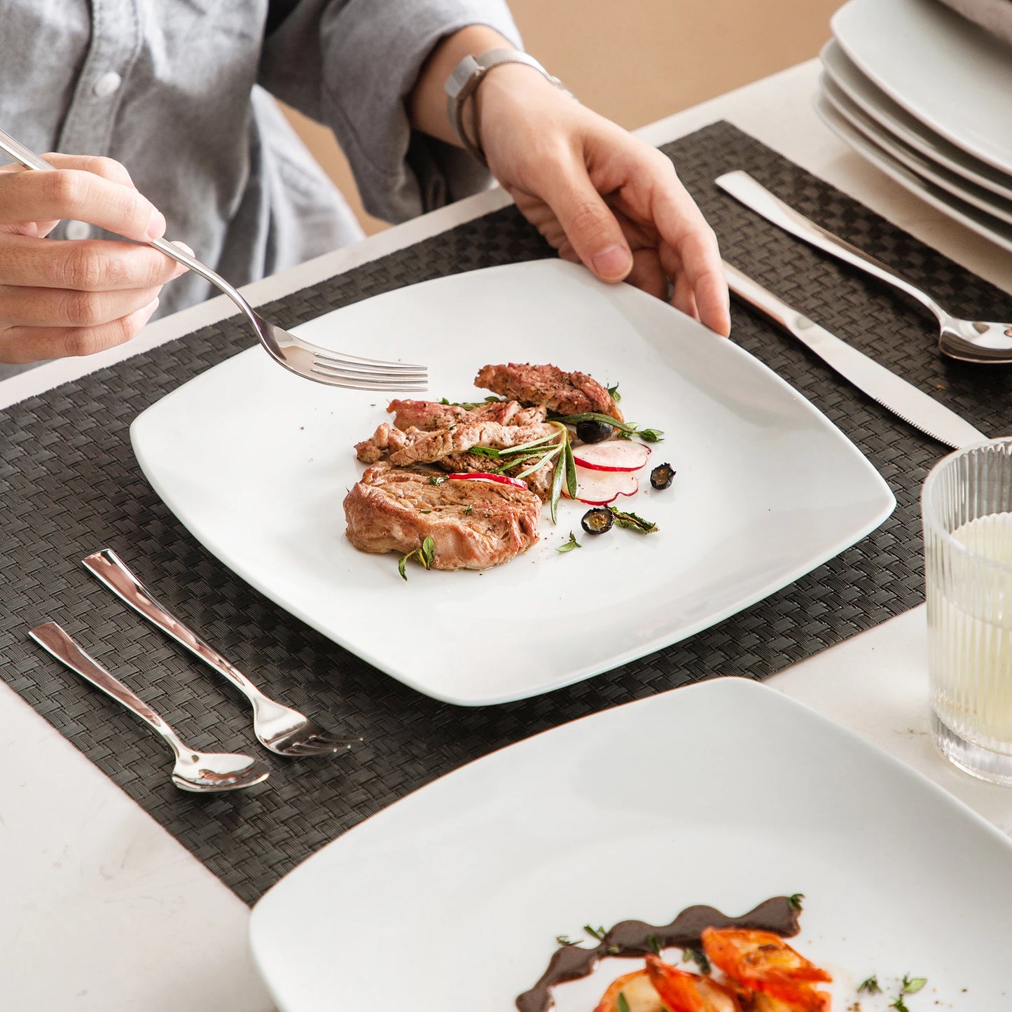 MALACASA 6 & 12 Piece White Square Porcelain Dinner Plate Set