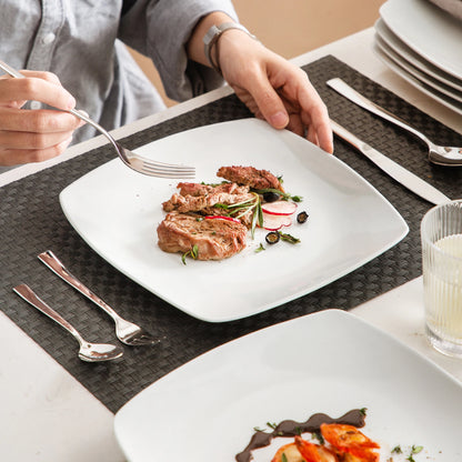MALACASA 6 & 12 Piece White Square Porcelain Dinner Plate Set