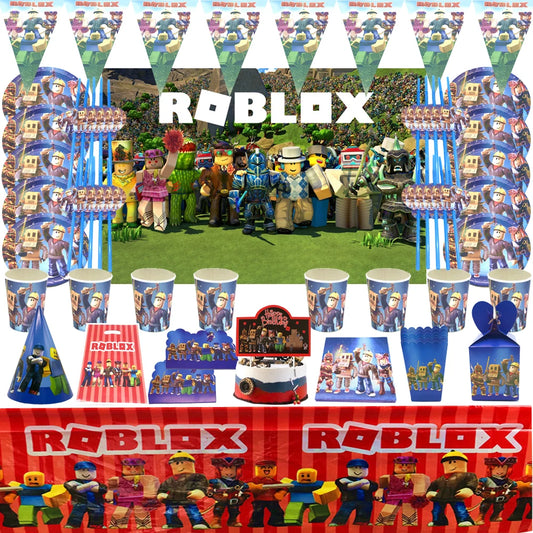 Roblox Themed Birthday Party Decorations – Favourite Roblox Characters - Disposable Tableware & Balloons for Kids