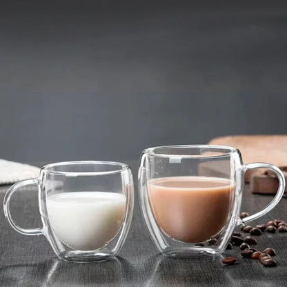 Heat Resistant Clear Double Wall High Borosilicate Glass Mug with Handle Coffee Milk Juice Water Cup Coffeeware Lover Gift