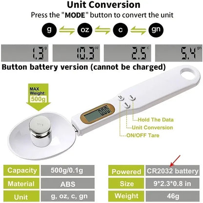 Digital Measuring Spoon Scale 0.1g–500g | Precision Kitchen & Coffee Measuring Spoon