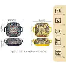 Bohemian Ceramic Pasta Plate 9-Inch – Square Salad Dish, Oven & Microwave Safe