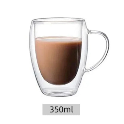 Heat Resistant Clear Double Wall High Borosilicate Glass Mug with Handle Coffee Milk Juice Water Cup Coffeeware Lover Gift