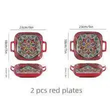 Bohemian Ceramic Pasta Plate 9-Inch – Square Salad Dish, Oven & Microwave Safe
