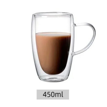 Heat Resistant Clear Double Wall High Borosilicate Glass Mug with Handle Coffee Milk Juice Water Cup Coffeeware Lover Gift