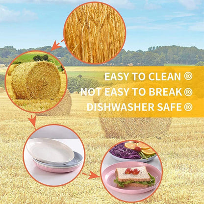 4pcs Unbreakable Reusable Dinner Plates Made With Lightweight Wheat Straw