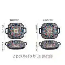 Bohemian Ceramic Pasta Plate 9-Inch – Square Salad Dish, Oven & Microwave Safe