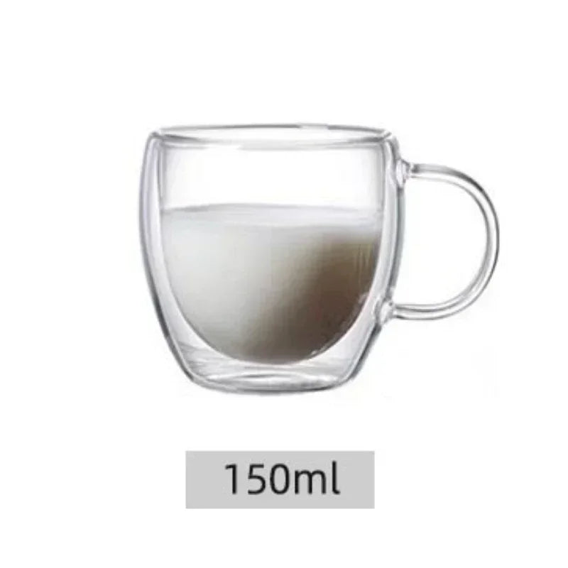 Heat Resistant Clear Double Wall High Borosilicate Glass Mug with Handle Coffee Milk Juice Water Cup Coffeeware Lover Gift