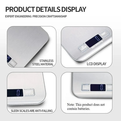 Digital Kitchen Scale with LED Display | Stainless Steel Food & Baking Scale 5kg
