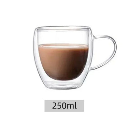 Heat Resistant Clear Double Wall High Borosilicate Glass Mug with Handle Coffee Milk Juice Water Cup Coffeeware Lover Gift