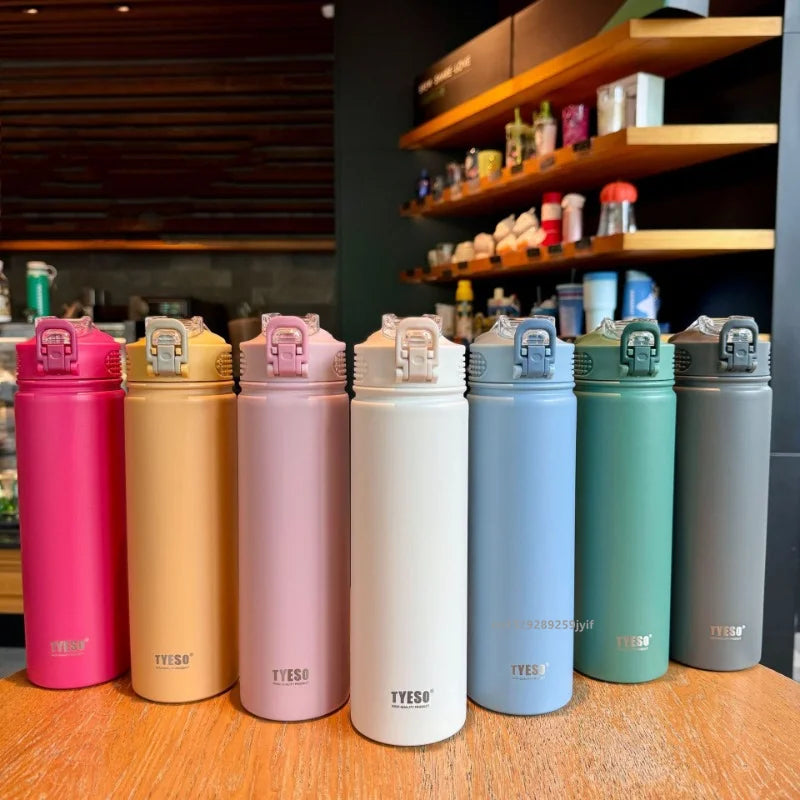 600ML/750ML Tyeso Thermos Bottle with Straw Stainless Steel Vacuum Flask Insulated Water Bottle Travel Cup Mug Termica