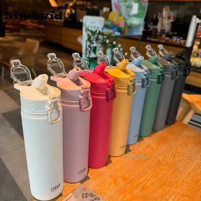 600ML/750ML Tyeso Thermos Bottle with Straw Stainless Steel Vacuum Flask Insulated Water Bottle Travel Cup Mug Termica