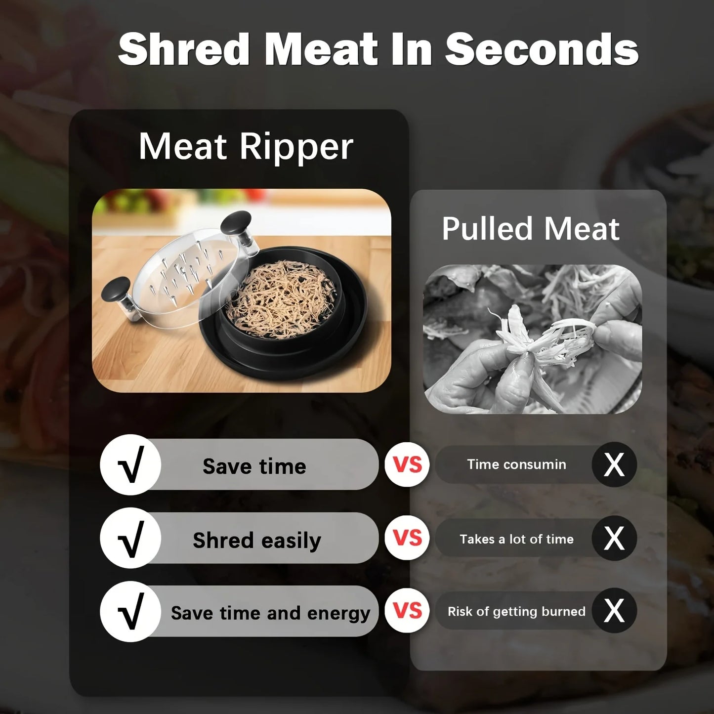 Chicken Shredder with Transparent Cover: Large Anti-Slip Rotating Tool for Chopping Chicken, Beef, Cabbage,Vegetables