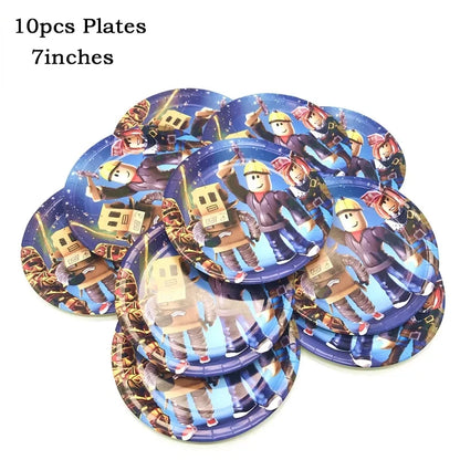 Roblox Themed Birthday Party Decorations – Favourite Roblox Characters - Disposable Tableware & Balloons for Kids