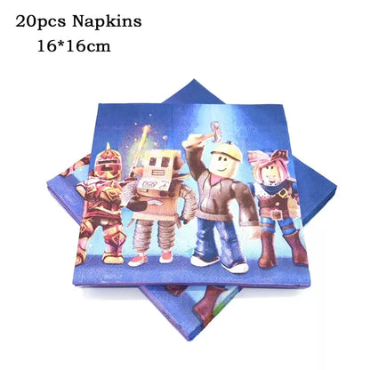 Roblox Themed Birthday Party Decorations – Favourite Roblox Characters - Disposable Tableware & Balloons for Kids