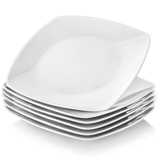 MALACASA 6 & 12 Piece White Square Porcelain Dinner Plate Set