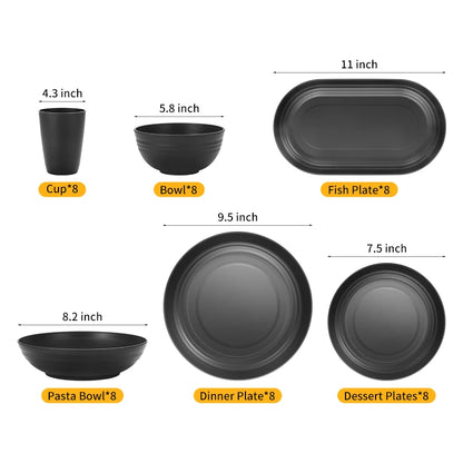 24pcs Camping plastic cutlery set with plates, bowls, cups and serving plates