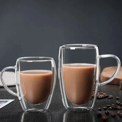 Heat Resistant Clear Double Wall High Borosilicate Glass Mug with Handle Coffee Milk Juice Water Cup Coffeeware Lover Gift